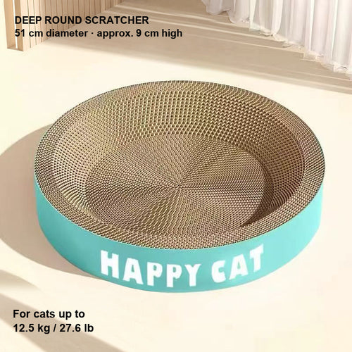Deep round cat scratcher, turquoise HAPPY CAT rim