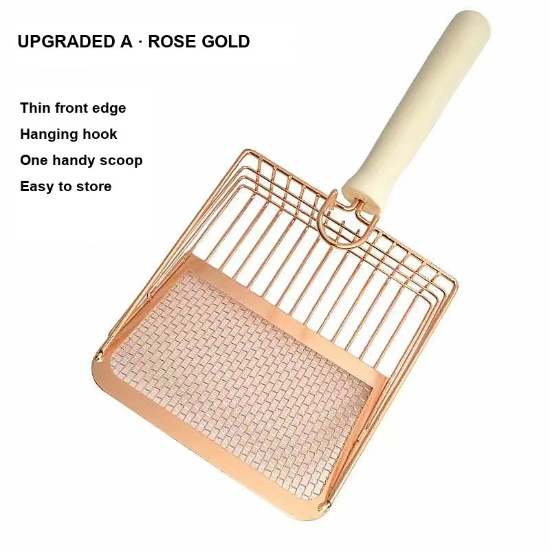 Rose gold litter scoop with English captions and complete product outline