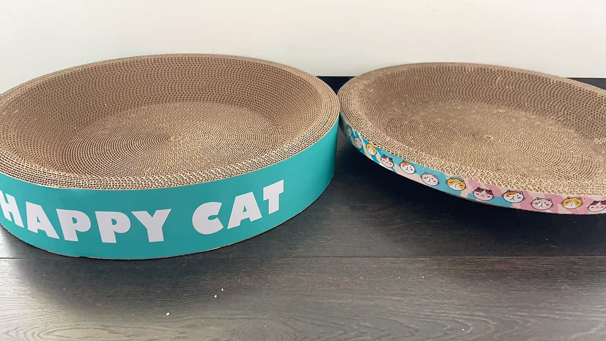 Deep and shallow cat scratchers side by side — original photograph